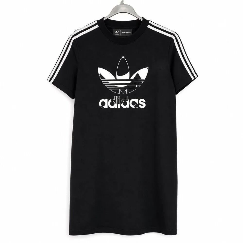 Adidas x Marimekko Designer Trefoil Logo T-Shirt Dress Black SML NWT Luxe Sport
